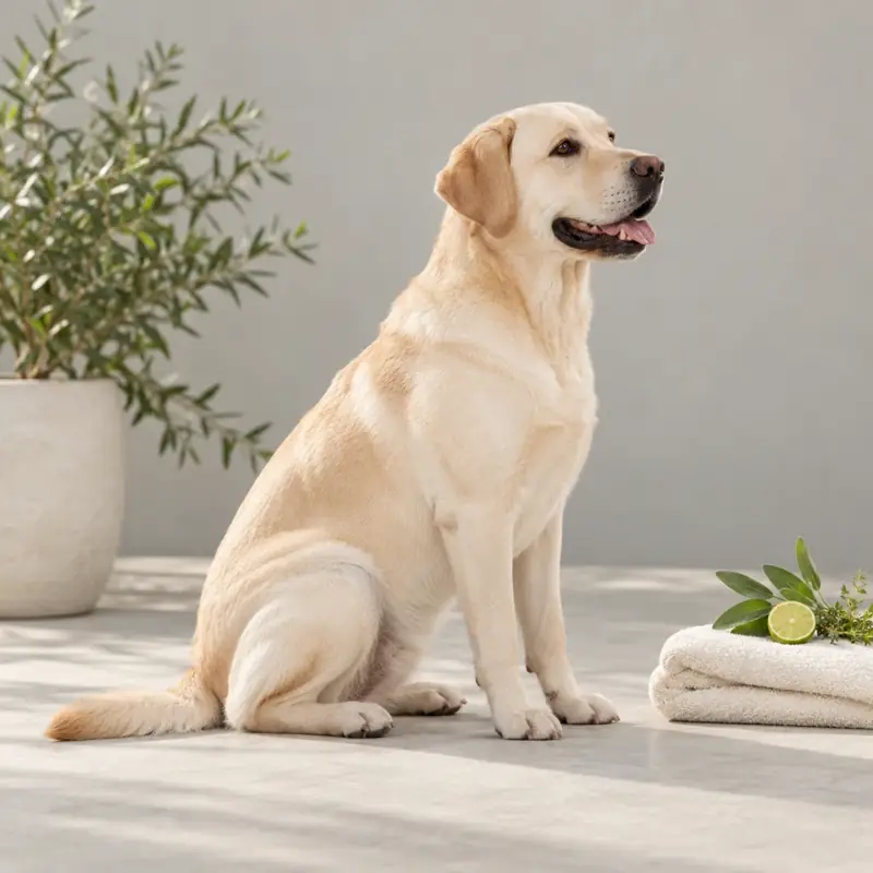 A relaxed Labrador in soft daylight